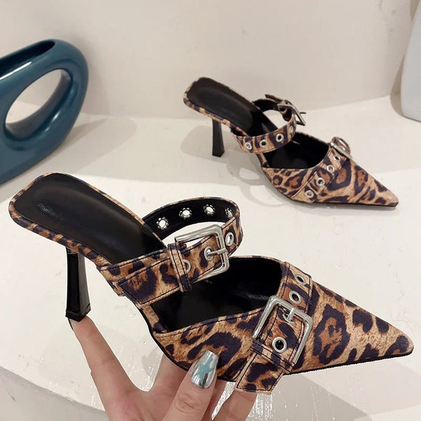 Silvery Female Pumps Luxury Leopard Footwear High Heels Sandals